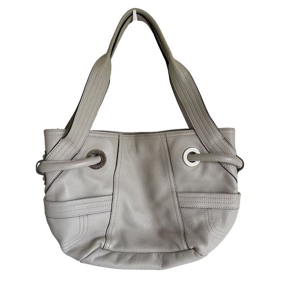 B Makowsky Gray Leather Shoulder Bag Silver Leopard Lining Animal Cheetah Print - Picture 1 of 10